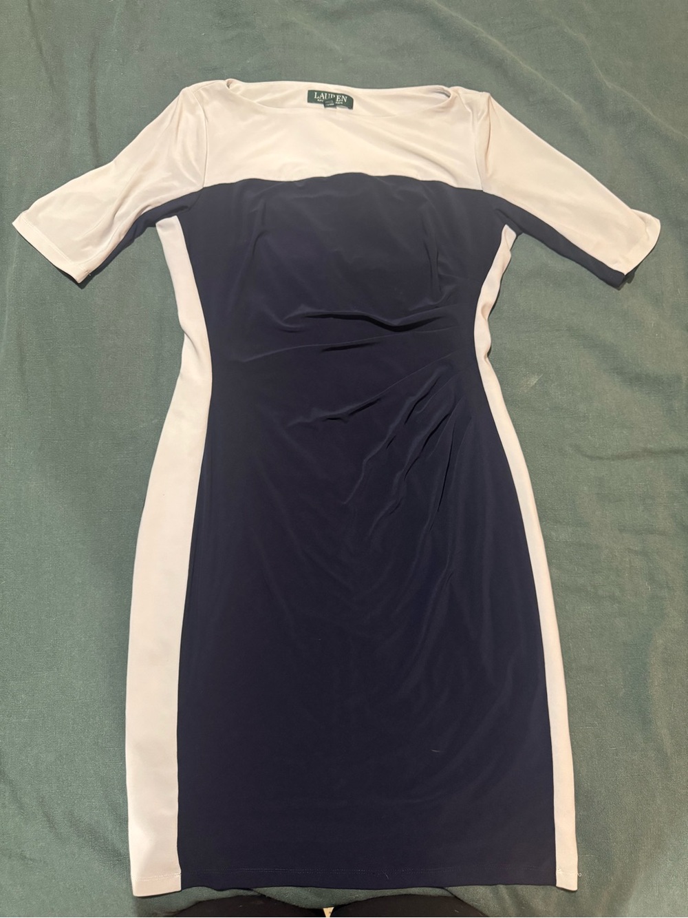 Lauren Ralph Lauren Navy and White Colorblock Midi Sheath Dress